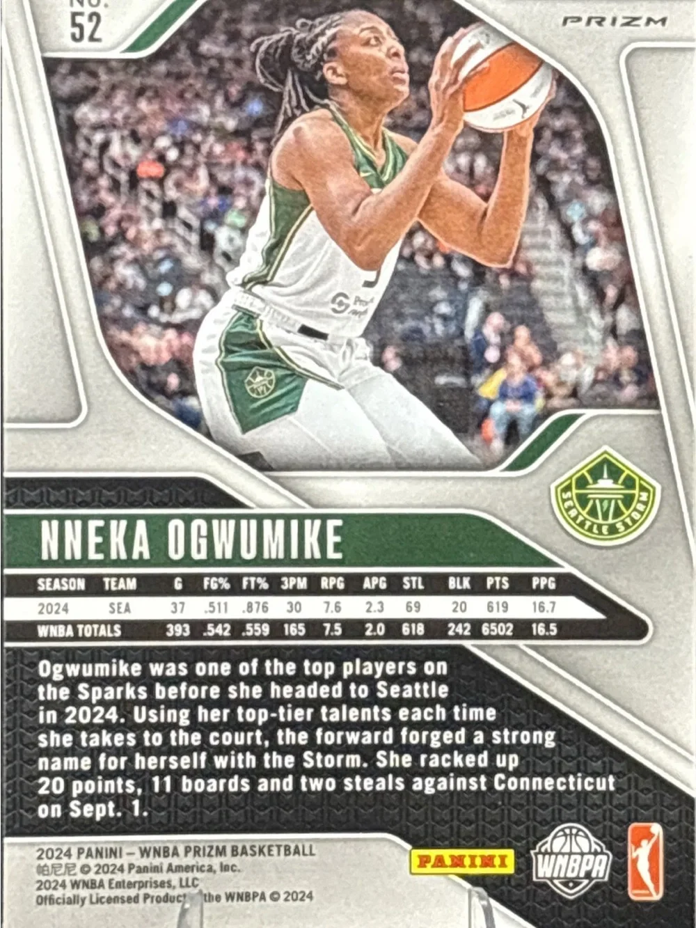 Panini Prizm Nneka Ogwumike Green Prizm White Basketball Trading Card